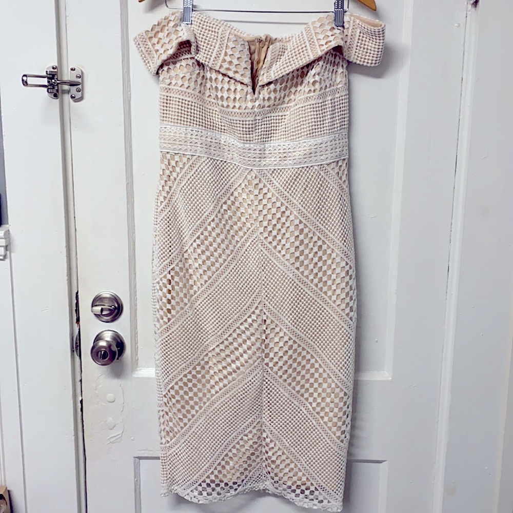 White classy mesh dress with nude underlining